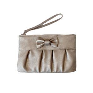 Safe Keeper Silver RFID Wristlet Women's Evening Clutch Bag Pleated w Big Bow
